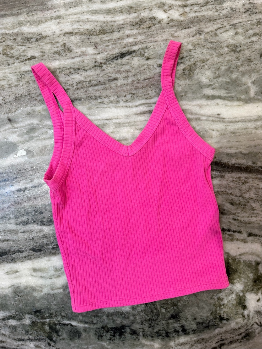 Hot Pink Ribbed V-Neck Cami Tank Top
